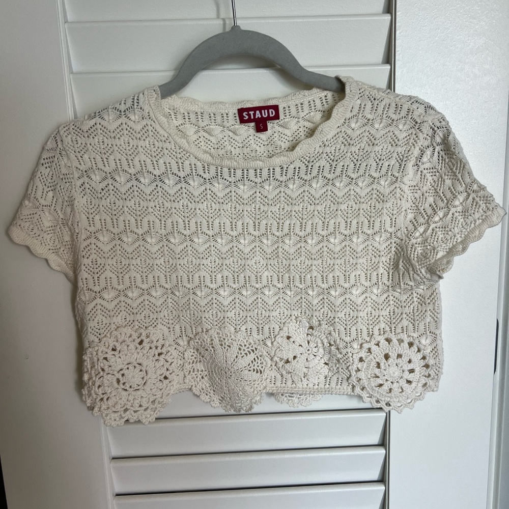 STAUD Ivory Crochet Crop Top